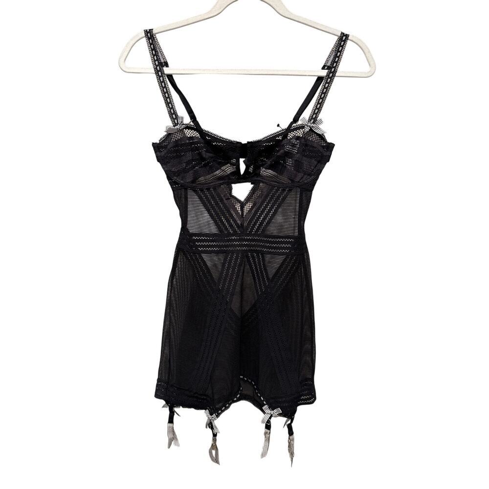 Victoria's Secret Black Mesh Sheer Lace Lingerie Garter Bustier Corset‎ Size 34B
